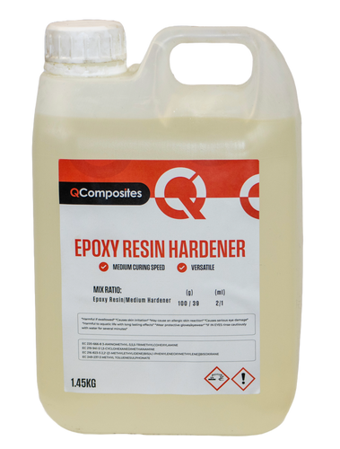 This image contains a 2ltr jerry can of epoxy resin hardener.